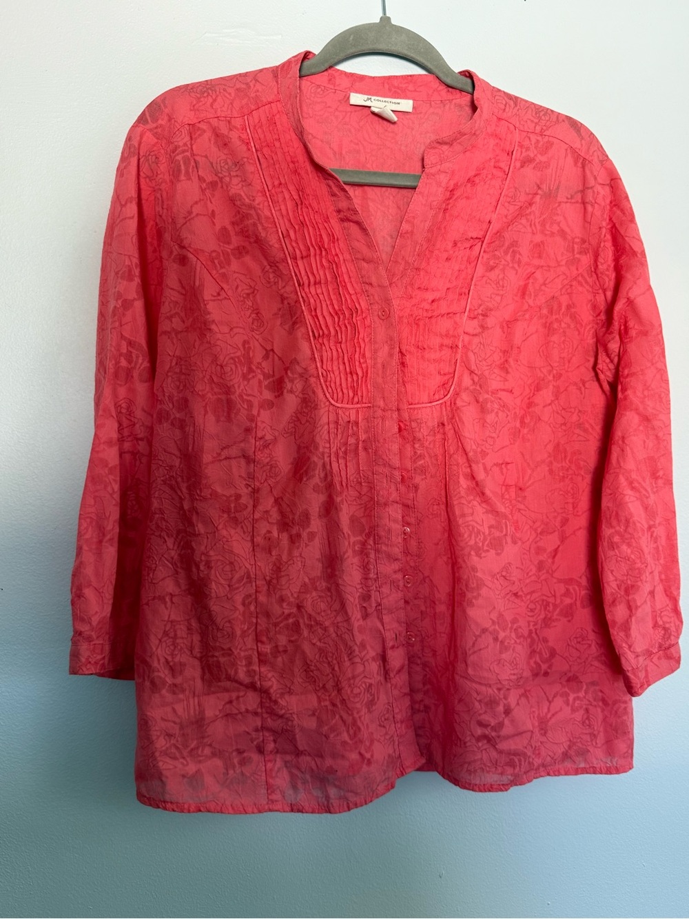 JM Collection Coral Pink Floral Pintuck Tunic